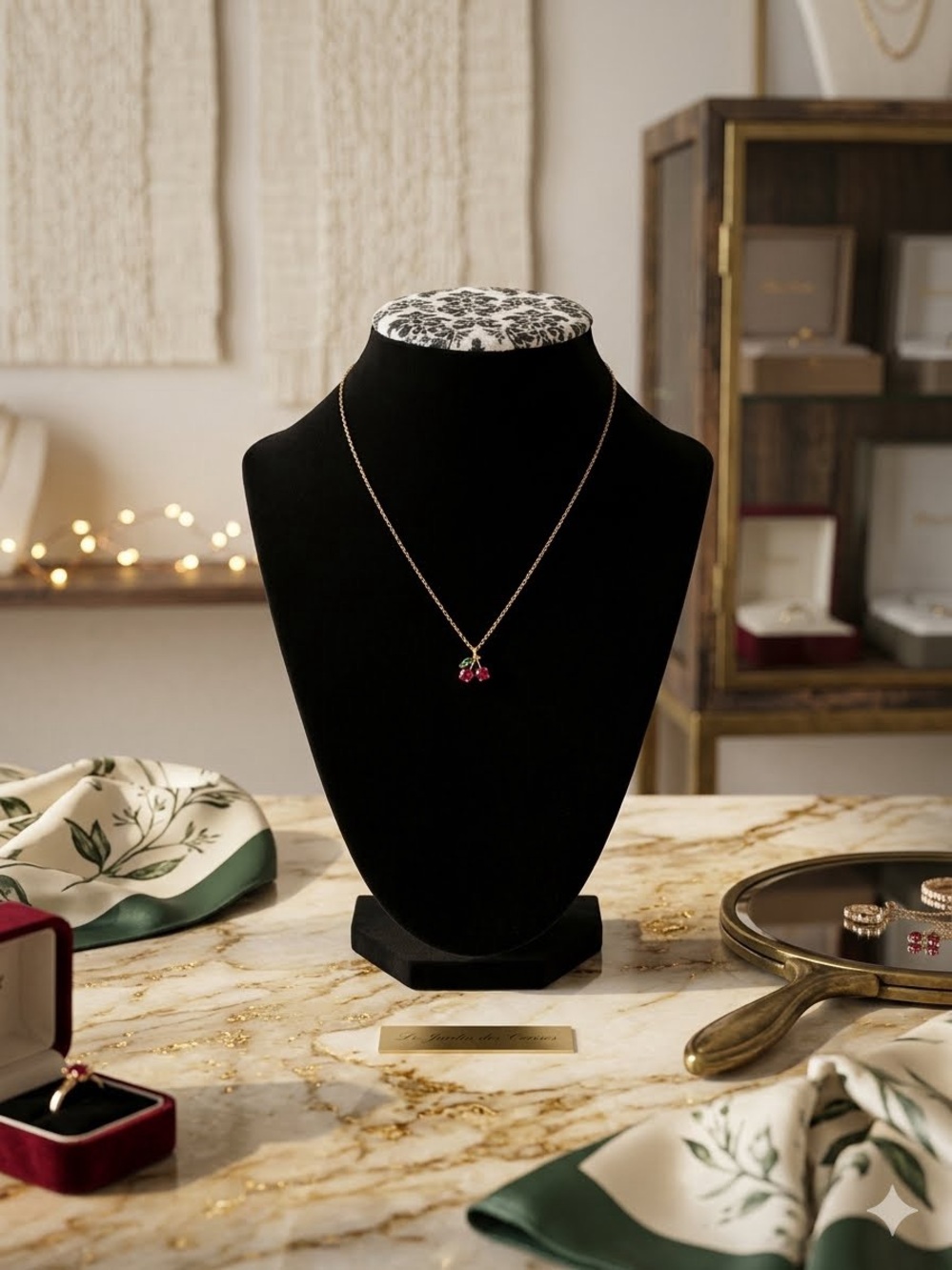 Delicate Fashion Cherry Pendant Necklace in Gold Tone
